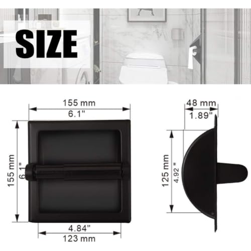 Recessed Toilet Paper Holder, Stainless Steel Toilet Paper Roll Holder | Tissue Dispenser Wall Mount for Bathroom Space Saving Design with Mounting Bracket - color: Black
