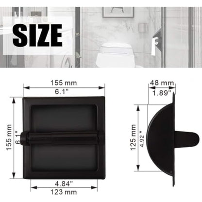 Recessed Toilet Paper Holder, Stainless Steel Toilet Paper Roll Holder | Tissue Dispenser Wall Mount for Bathroom Space Saving Design with Mounting Bracket - color: Black