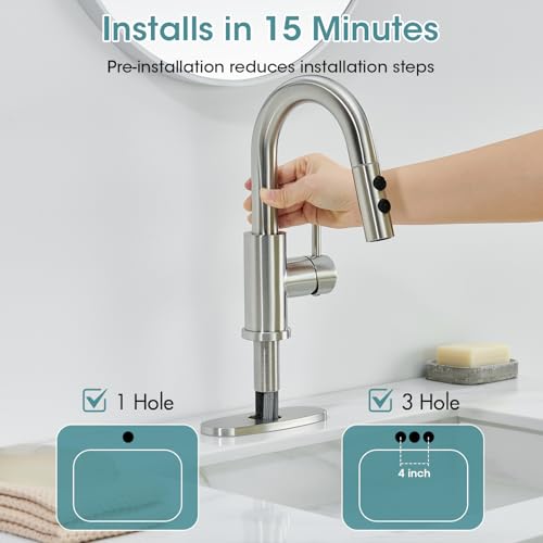 Brushed Nickel Bathroom Faucet with Pull Down Sprayer, 2 Flow Mode | Modern Stainless Steel Bathroom Sink Faucet with Pop-up Drain and Hoses, RV & Outdoor Basins, for 1 or 3 Hole - color: Brushed Nickel