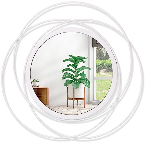 Wall Mirror Mounted Round Decorative Mirrors with Iron Metal Wire Frame Mirror for Wall, Home Decorative Bathroom Vanity, Living Room or Bedroom White Small 12" - color: Round-white, size: 12"L x 12"W