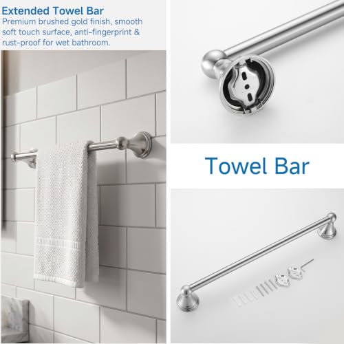 4-Piece Bathroom Hardware Accessories Kit, Zynuhmo Brushed Nickel Towel Bar Set Wall Mounted with 20'' Towel Bar, Towel Ring & Toilet Paper Holder, Robe Hook Set Fixtures for Modern Farmhouse Bathroom - color: Brushed Nickel