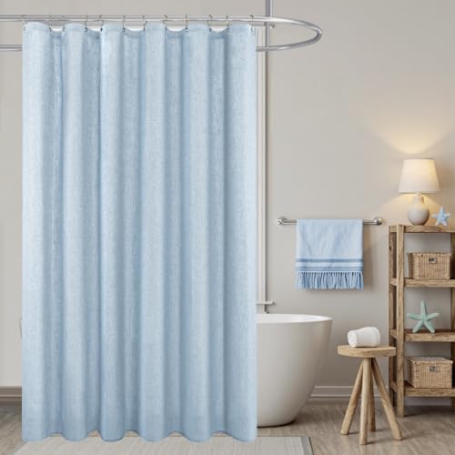 KOUFALL Light Blue Shower Curtain for Bathroom,Summer Beach Themed Beachy Room Decor Coastal Linen Shower Curtain Set with Hooks,72 Inch,Baby Sky Blue - color: Light Blue, size: 72"W x 72"L (Pack of 1)