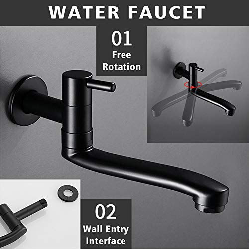 Wall-Mounted Black Cold Water Faucet Washing Machine Mop Pool Garden Taps (21cm) - size: 21cm