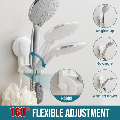 TAILI Shower Head Holder Suction,Visible Safety,with Hooks,White | height angle adjustable,handheld shower wand bracket,no-drill removable waterproof,plastic,wall mounted,universal,kids,pets - color: White& Red, size: Round