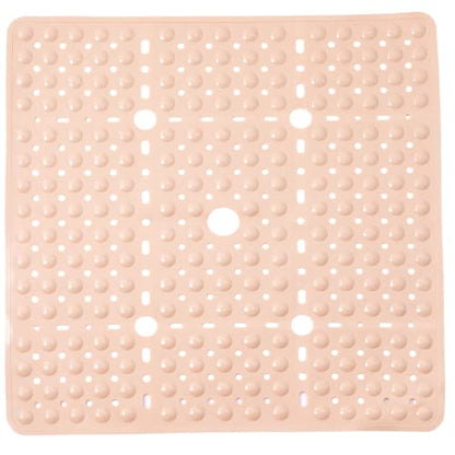ENKOSI Square Shower Mat 27x27 inch - Large Anti Slip Shower Floor Mat - Non Slip Bathroom Shower Stall Mats with Strong Secure Suction Cups and Drain Holes in Middle Beige Opaque 27x27 - color: Beige Opaque