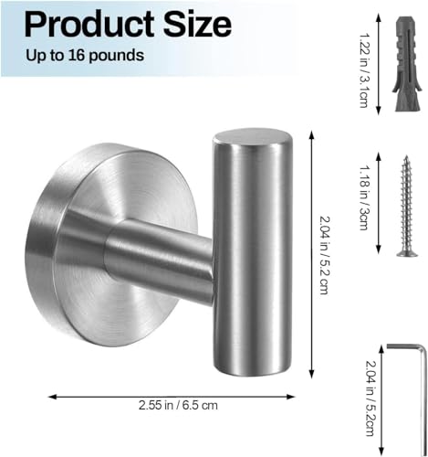 Kruodop Towel Hooks for Bathroom,6 Packs Wall Mount Towel Holder,Black Matte Wall Robe Hook,Stainless Steel Heavy Duty Door Hanger Towel Hook for Kitchen, Bedroom,Hotel,Pool,Coats - Silver - color: 6pcs silver