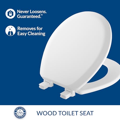 Mayfair Cameron White Toilet Seat, Heavy Duty Wood, Easy Clean, Made in USA, Round - color: White, size: Round