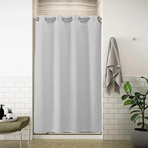 River Dream 54" W Stall Waffle No Hooks Shower Curtain with Snap in Liner,Cotton Blend Fabric Shower Curtain for Bathroom,Hotel Quality,Grey,54Wx80L - color: Grey, size: 54"W x 80"L (Pack of 1)