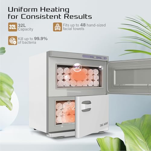 Pantin 32L Premium Two Compartment Towel Warmer for Hair Salon, Beauty SPA, Restaurant & Home. Heated Towel Warmer -Large Electric Hot Towel Cabinet for Salons, Spas - The Best Spa Equipment 110V 320W - size: 2 Compartments