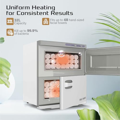 Pantin 32L Premium Two Compartment Towel Warmer for Hair Salon, Beauty SPA, Restaurant & Home. Heated Towel Warmer -Large Electric Hot Towel Cabinet for Salons, Spas - The Best Spa Equipment 110V 320W - size: 2 Compartments