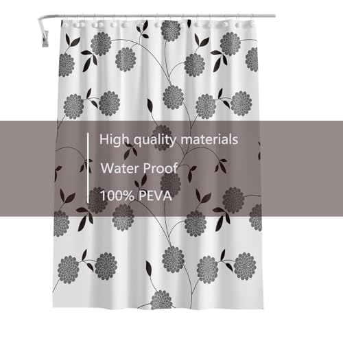 TIKABC Shower Curtain Liner, 4G PEVA Black and White Tree Flower Shower Liner, Plastic Waterproof Shower Curtains, 72x72 inch with Grommet Holes 3 Magnetic Weights - color: Black White Tree Flower