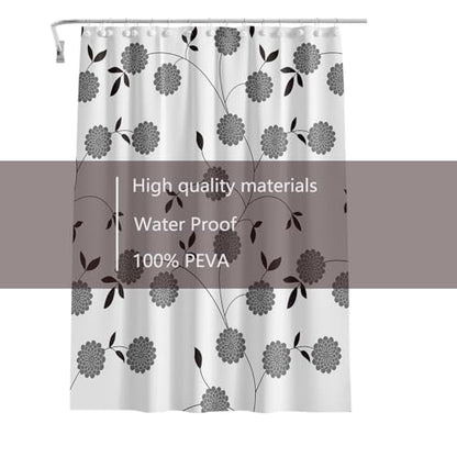 TIKABC Shower Curtain Liner, 4G PEVA Black and White Tree Flower Shower Liner, Plastic Waterproof Shower Curtains, 72x72 inch with Grommet Holes 3 Magnetic Weights - color: Black White Tree Flower