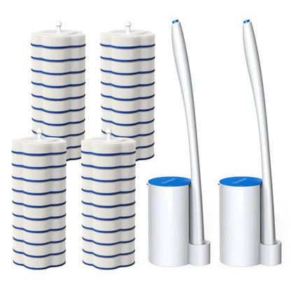 Disposable Toilet Brush: Toilet Bowl Brush and Holder Set with 24 Wand Refills, Upgraded Handle, 2X Cleaners, Toilet Cleaning System with Storage Caddy for Sink, Bathtub, Floor, Drain (2 Sets, Blue) - style: 2-Sets
