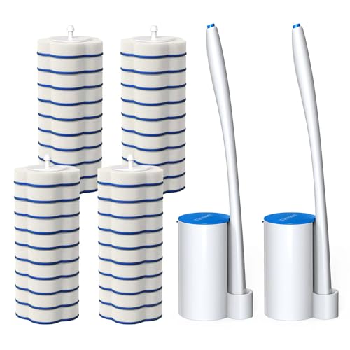 Disposable Toilet Brush: Toilet Bowl Brush and Holder Set with 24 Wand Refills, Upgraded Handle, 2X Cleaners, Toilet Cleaning System with Storage Caddy for Sink, Bathtub, Floor, Drain (2 Sets, Blue) - style: 2-Sets
