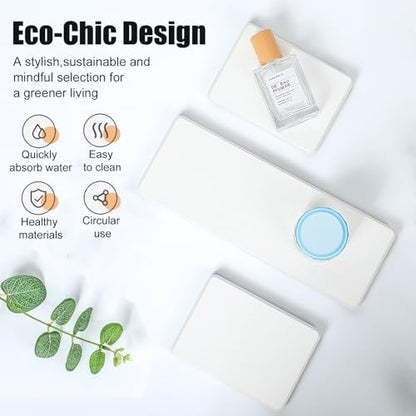 3PCS Stone Drying Tray, Water Absorbing Stone Tray for Sink, Stones Soap Trays, Fast Dry Diatomite Stones Mat,Used for Hand Soaps,Sponge,Toothbrush Holder in Bathroom Counter and Kitchen Sinks - color: 3pcs White