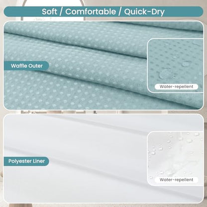 No Hook Shower Curtain Set with Snap-in Detachable Liner, 230 GSM Waffle Weave Fabric, Heavy Duty Water-Repellent, Pale Blue, 72 x 74 Inch - color: Pale Blue, size: 72"W x 74"L (Pack of 1)
