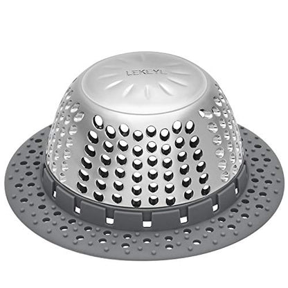 LEKEYE Drain Hair Catcher/Bathtub Drain Cover/Drain Protector for Pop-Up & Regular Drains(Patented Product) - color: Gray