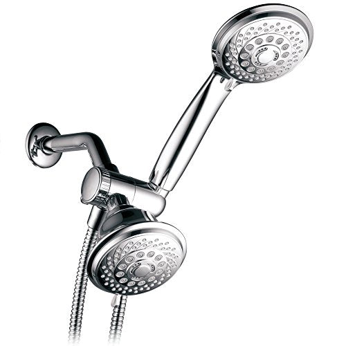 Hotel Spa AquaStorm 30-Setting 3-Way High Pressure Luxury Shower Head Combo | Use Dual 6-mode Overhead & Handheld Heads separately or together! SpiralFlow Design with Water-saving Economy mode / Chrome - color: Chrome - 6 ft Hose