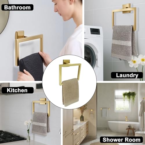 Gold Towel Ring, 2 Pcs | Premium Stainless Steel, Sleek Square Design, Durable Wall-Mounted, Contemporary Bathroom