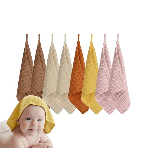 Muslin Baby Washcloths for Newborns, Pack of 8, 11"x11", Super Soft Cotton, Absorbent and Gentle, Baby Cotton Wipes, Baby wash Cloths - color: Solid Mix