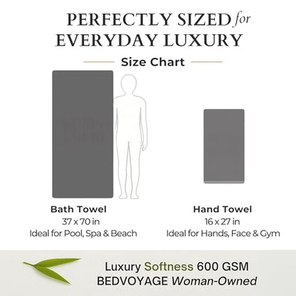 Luxury 3pc Bath Sheet Towel Set, Extra Large Bathroom Towel, 37x70 Viscose Derived from Bamboo & Cotton, Plush, Super Absorbent & Fast Drying, 1 Bath Sheets & 2 Hand Towels - Charcoal - color: Charcoal, size: 3pc