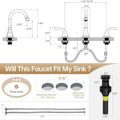 Bathroom Sink Faucet FRANSITON Centerset 8 Inch 2 Handle Bathroom Sink Faucet Lead-Free with Pop-up Drain Stopper and Supply Hoses (Oil Rubbed Bronze, 8 Inch) - color: Oil Rubbed Bronze