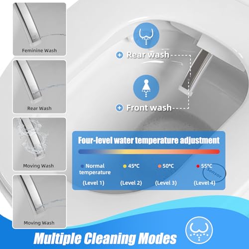 EasyVibe One-Piece Smart Bidet Toilet with Bidet Built In, Elongated Tankless Toilet, Auto Open Lid, Foot Sensor & Dual Auto Flush, Foam Shield, Heated Seat, Warm Air Dryer & 1000g MaP Flush