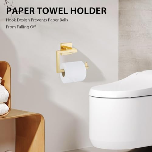 YACVCL 5-Piece Bathroom Hardware Accessories Set 23.6 inch Towel Bar Set Modern Towel Rack Set Stainless Steel Wall Mounted Bathroom Towel Holder Set(Bright Gold) - color: Bright Gold