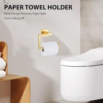 YACVCL 5-Piece Bathroom Hardware Accessories Set 23.6 inch Towel Bar Set Modern Towel Rack Set Stainless Steel Wall Mounted Bathroom Towel Holder Set(Bright Gold) - color: Bright Gold