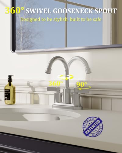 Brushed Nickel Bathroom Sink Faucet 3 Hole 4 Inch Centerset Bathroom Faucet | Faucet for Bathroom Sink with Pop Up Drain and 2 Supply Hoses 2 Handle Bathroom Faucets for Sink Vanity RV Evolvegoods - color: Brushed Nickel