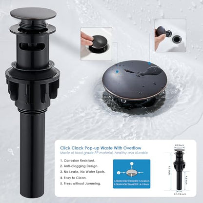Oil Rubbed Bronze Waterfall Bathroom Faucet, Sanliv 3-Piece Widespread Bathroom Sink Faucets, 2-Handle Bronze Vanity Faucet for 3-Hole Sinks 4-8 Inch with Pop-Up Drain (ORB) - color: Oil Rubbed Bronze