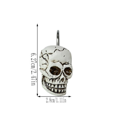 Decorative Shower Curtain Hooks, 12pcs Skull Resin Art Deco Rust Resistant Hooks Glide Shower Ring Hangs Holder Bling for Bathroom Baby Living Room Nursery Halloween Decoration