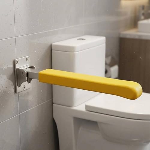 Gralara Surface-Mounted Toilet Grab Bar Non Slip Folding Grab Bar Space Saving Flip up Support Rail for Elderly, White, Bright White, 62CM Folding Toilet Grab Bar Comfortable Grip - color: Bright White