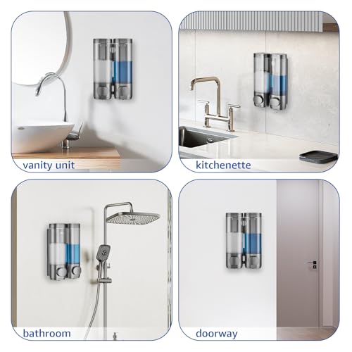 Pollock Shampoo and Conditioner Dispenser 2 Chamber No Drill | Shower Soap Pump Dispenser Wall Mounted,Body Wash Dispenser,Shower Gel Shampoo Holder for Bathroom Accessories, (Gun 2) - color: Gun 2