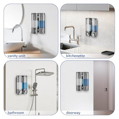 Pollock Shampoo and Conditioner Dispenser 2 Chamber No Drill | Shower Soap Pump Dispenser Wall Mounted,Body Wash Dispenser,Shower Gel Shampoo Holder for Bathroom Accessories, (Gun 2) - color: Gun 2