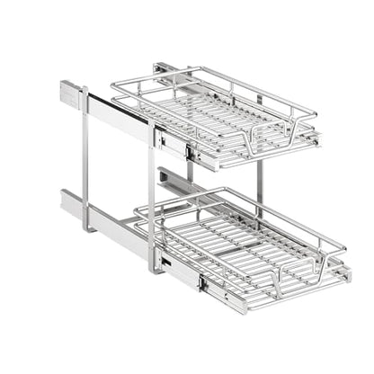 2-Tier Kitchen Cabinet Pull Out Shelf and Drawer Organizer Slide Out Pantry Storaqe Basket in Multiple Sizes (14" W x 21" D) - size: 14" W x 21" D