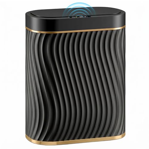Ogikey Bathroom Small Trash Can with Automatic Touchless Lid, 2.6 Gallon Smart Garbage Can Narrow Waterproof Trash Bin for Bedroom, Office, Living Room - color: 2.6 gallon-Gold Black