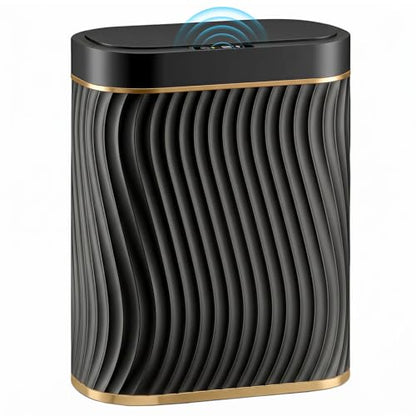 Ogikey Bathroom Small Trash Can with Automatic Touchless Lid, 2.6 Gallon Smart Garbage Can Narrow Waterproof Trash Bin for Bedroom, Office, Living Room - color: 2.6 gallon-Gold Black