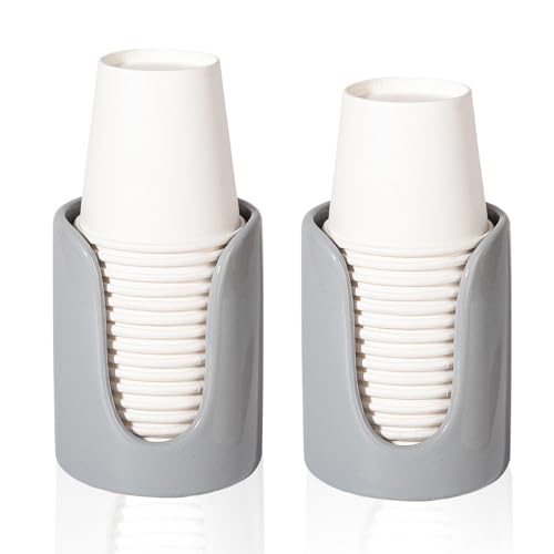 Ceramic Bathroom Cup Dispenser, Fits 3–4 Oz Cups, 2 Pack, Grey | Small Countertop Cup Holder for Mouthwash & Rinsing – Non-Slip Base, Easy-Access Design, Kitchen & Bathroom Ready - color: Grey, size: 2 Pack