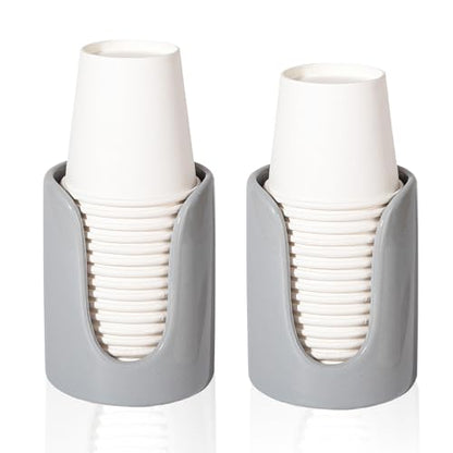 Ceramic Bathroom Cup Dispenser, Fits 3–4 Oz Cups, 2 Pack, Grey | Small Countertop Cup Holder for Mouthwash & Rinsing – Non-Slip Base, Easy-Access Design, Kitchen & Bathroom Ready - color: Grey, size: 2 Pack
