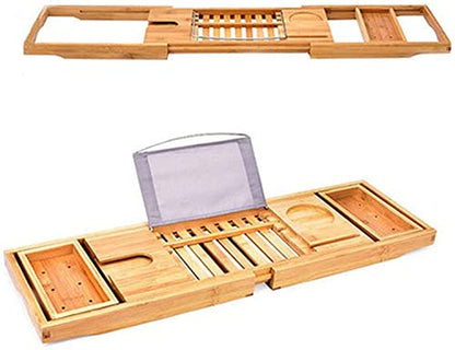 Top hacker Bamboo Bathtub Caddy Tray Foldable Bathtub Tray Expandable Luxurious Bathtub Tray with Mirror and Mobile Phone Holder, Tablet Computer, Red Wine, Soap Box (Color : Standard)