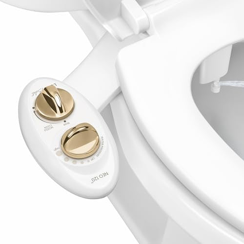 LUXE Bidet NEO 120 - Bidet Attachment for Toilet Seat, Gold | Non-Electric, Single Nozzle, Self-Cleaning, Adjustable Water Pressure, Rear Wash - color: Gold