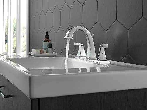 Delta Dryden Chrome Bathroom Faucet 3 Hole, 8 Inch Widespread Bathroom Sink Faucet for Vanity, Metal Push-Pop Drain Assembly, Chrome 3551-MPU-DST