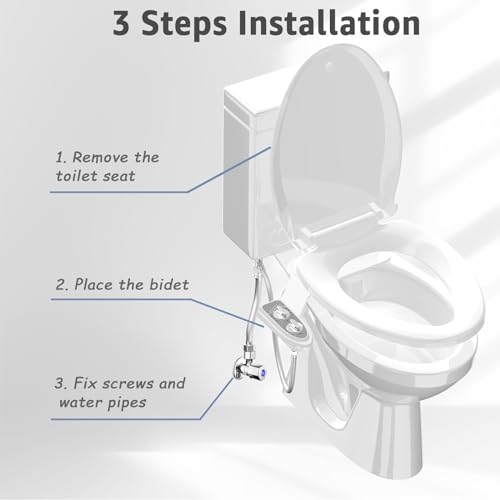 Aünsffer Bidet Attchment for Toilet Grey, Cold Water No-Electric, 3 Wash Modes [Frontal Wash + Rear Wash + Self-Cleaning]，Dual Nozzles Water Pressure Adjustable, Grey - color: Gray