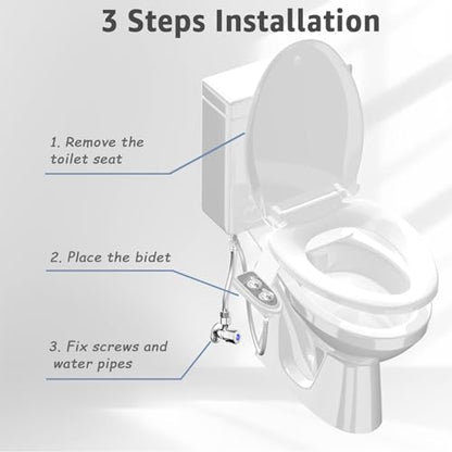 Aünsffer Bidet Attchment for Toilet Grey, Cold Water No-Electric, 3 Wash Modes [Frontal Wash + Rear Wash + Self-Cleaning]，Dual Nozzles Water Pressure Adjustable, Grey - color: Gray