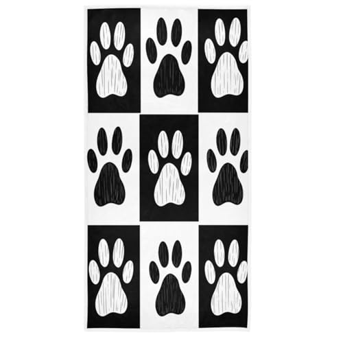 Wamika Dog Pattern Large Hand Towels Doodle Black White Dog Animals Paws Print Bath Towel Ultra Soft Highly Absorbent Multipurpose Bathroom Towel for Hand,Face,Gym,Sports and Spa Home Decor, 16x30 in