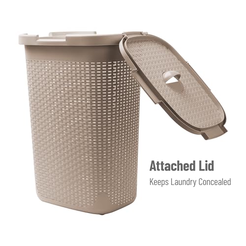 Mind Reader Slim Laundry Hamper with Lid, 60L Tall Clothes Basket, Narrow Tapered Design for Bathrooms, Closets and Laundry Rooms, Plastic, Tan - color: Tan, size: 1 Piece