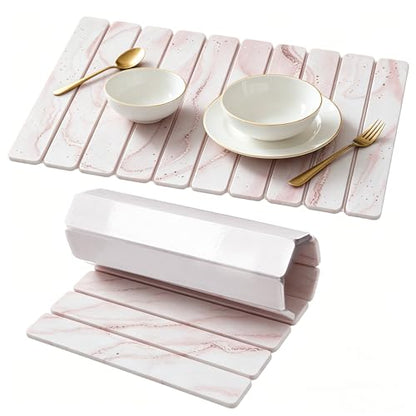 Stone Drying Mat for Kitchen Counter, Quick Diatomaceous Earth Mats for Dishes, 24"L x 16" W Super Absorbent Fast-Drying Collapsible Countertop Stone Mat (Marble White-07, 24" x 16") - color: Marble White-07