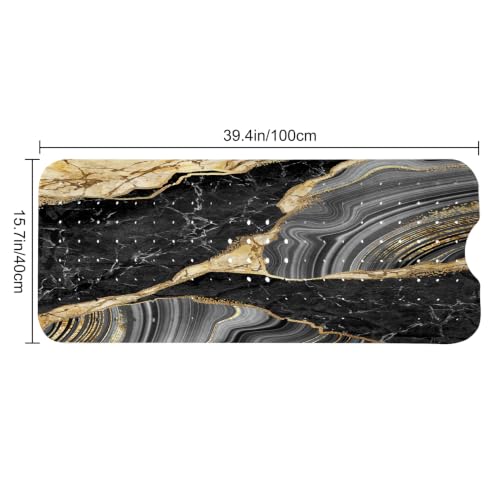 LNOND Marble Bath Tub Mat Non Slip, Extra Long 40 X 16 Inch Anti Slip Mat for Bathtub, Black Gold Luxury Marble Shower Mat with Drain Holes and Suction Cups, Machine Washable - color: Blue White Gold