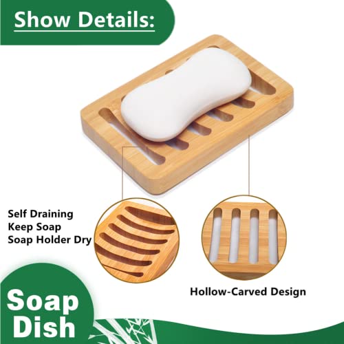 3 Pack Bamboo Wood Soap Dish Bar Soap Holder with Self Draining Tray Natural Waterfall Drain Soap Saver for Shower Bathroom Kitchen - color: 3 Pcs